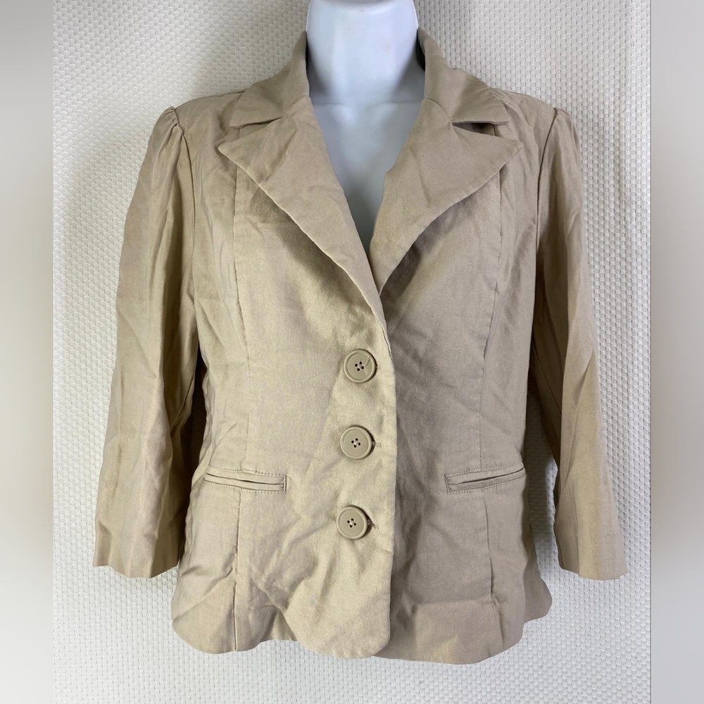 "SINC Girl's Beige Linen Blend 3/4 Sleeve Blazer Jacket Size L